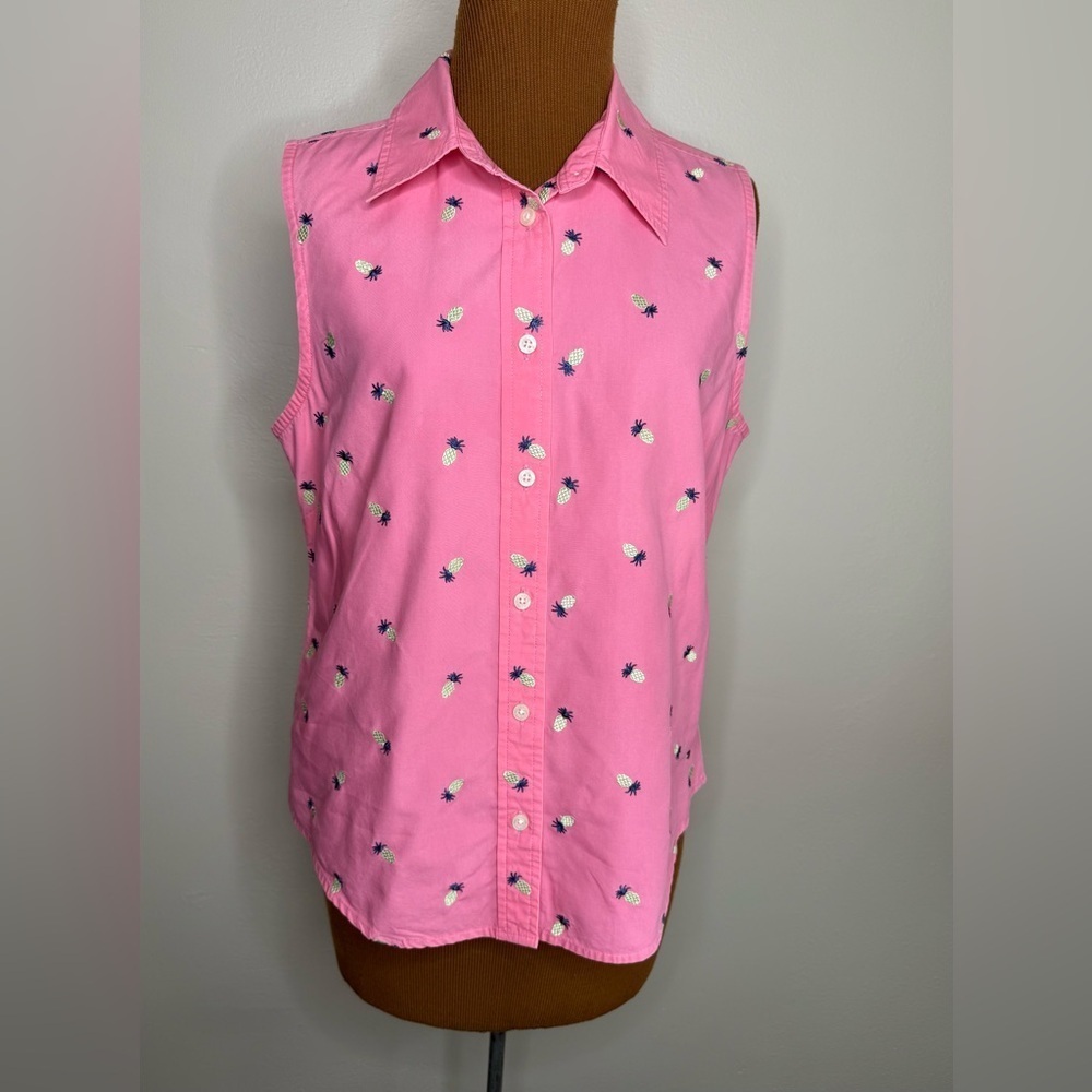Tommy Hilfiger Sleeveless Pink Blouse Pineapple Embroidery Size 12